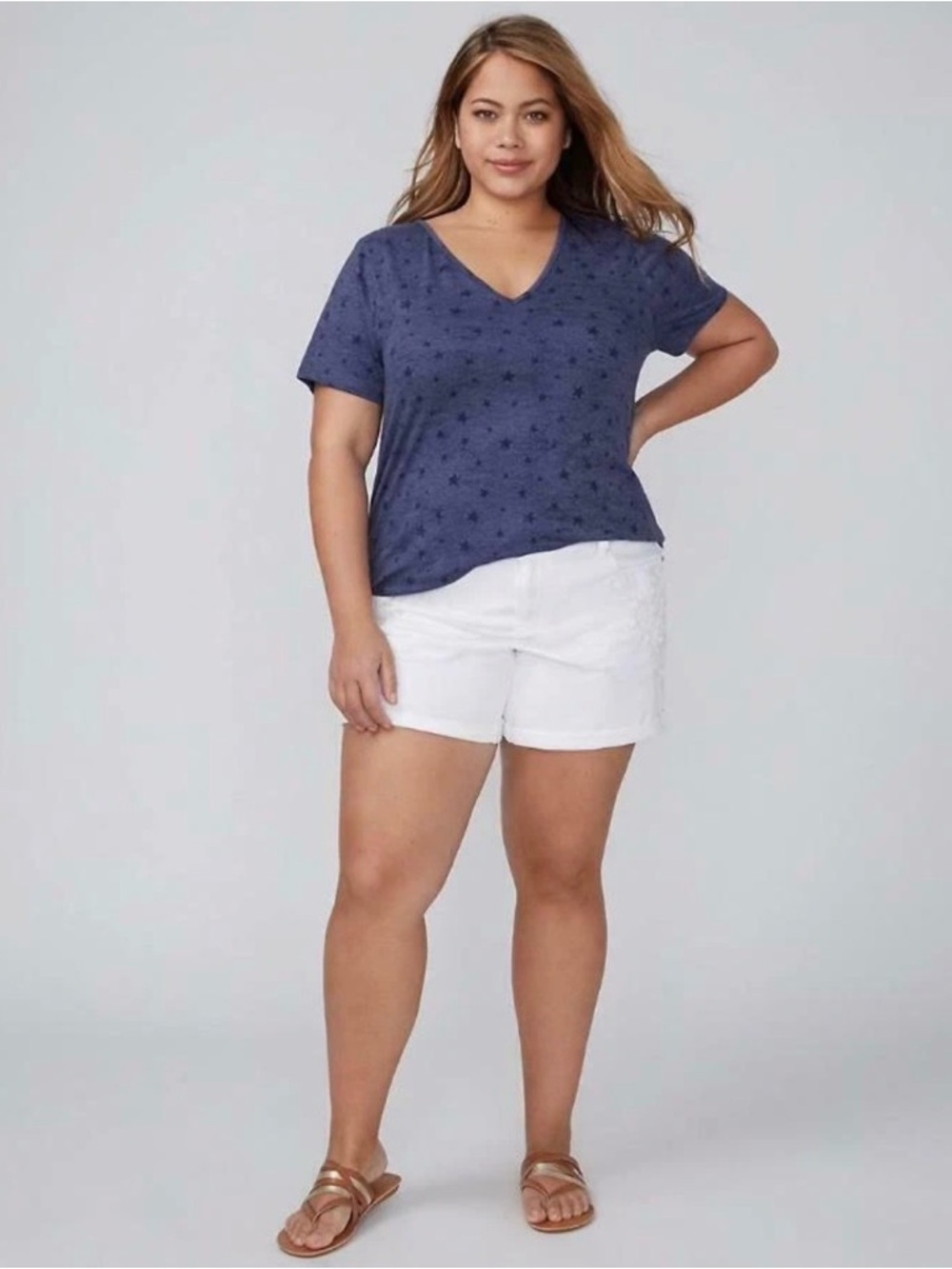 Lane Bryant White Embroidered Cuffed Jean Shorts